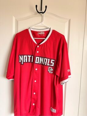 Red Nationals Baseball Jersey by True Fan